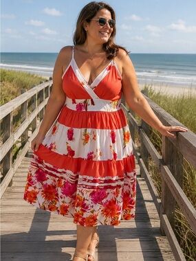 🟢 5 for $25 🟢 100% COTTON Coral Floral Sundress Cottagecore Boho Summer Midi Dre